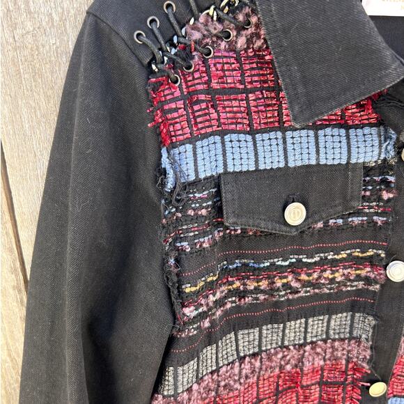 Ramy Brook | Landon Tweed Paneled Mixed Media Denim Jacket Size Large - Picture 4 of 8
